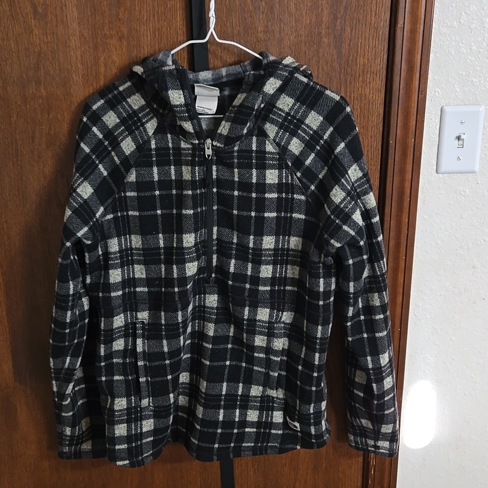 The North Face Womens large black and white plaid 1/2 zip hoodie
